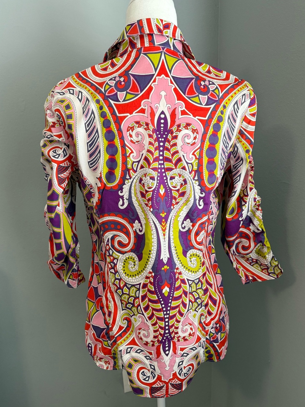 LAFAYETTE 148 New York Bright Paisley Button Shirt Pink, Red, Purple Blouse Top - Picture 9 of 16